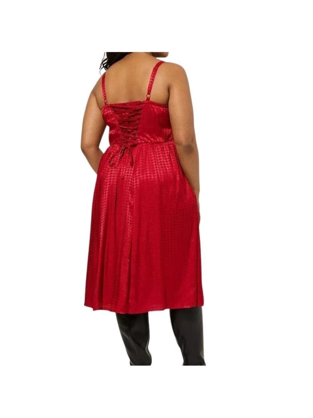 Torrid NWT Red Satin Spaghetti Strap Lace-Up Back Midi Dress Size 2X